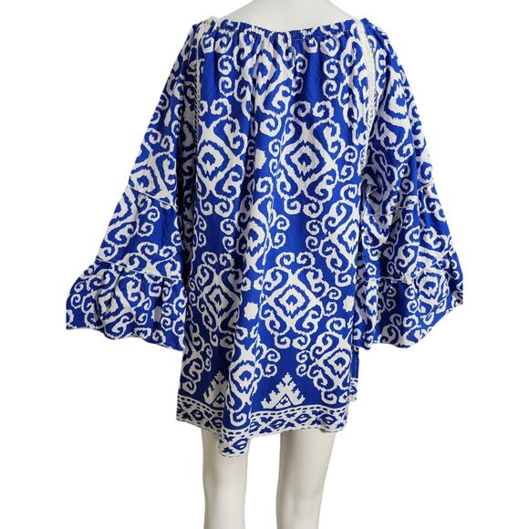 Calessa Scoop Neck 3/4 Flare Sleeve Blue/ White Women's Pullover Blouse Large - Picture 7 of 9